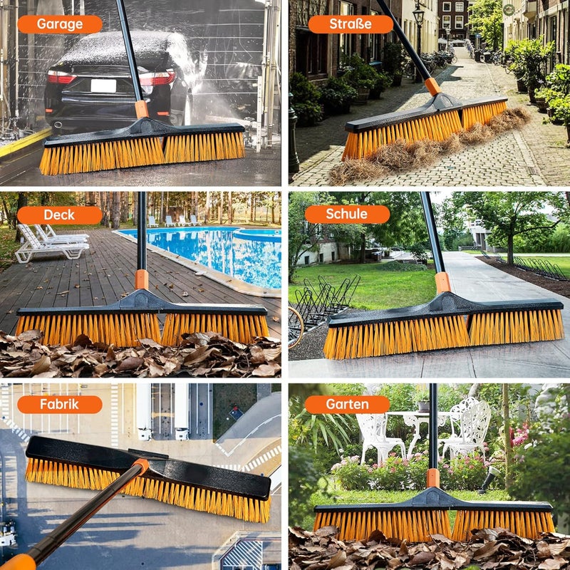 CLEANHOME 24”Push Broom Brush for Floor Cleaning with 65” Long Handle and Stiff Bristles, Heavy Duty Brush for Shop, Deck, Garage, Concrete,Indoor and Outdoor Broom 2 Set,Orange - Image 3